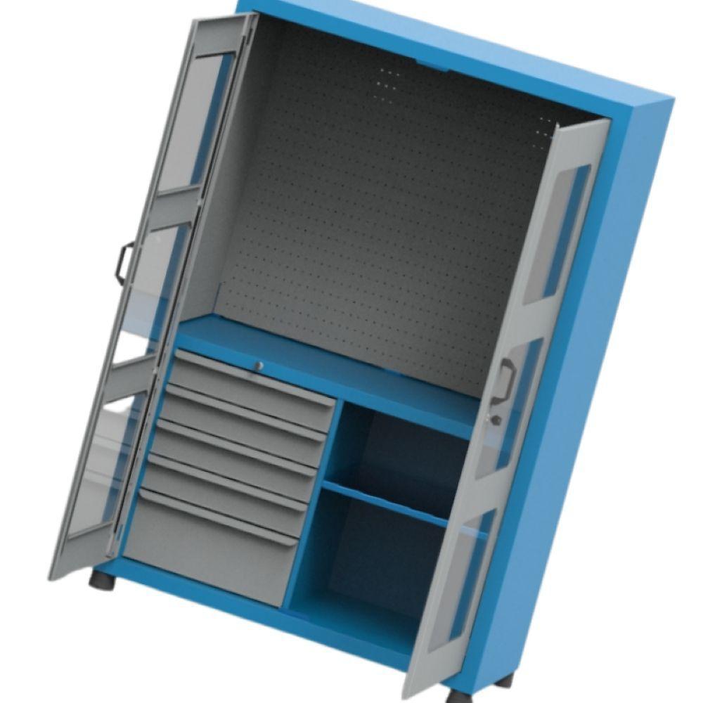 Armário Com 1 Prateleiras Fixa 5 Gavetas 1 Painel Perfurado E Visor De Acrílico Arm009a Cmb - 3