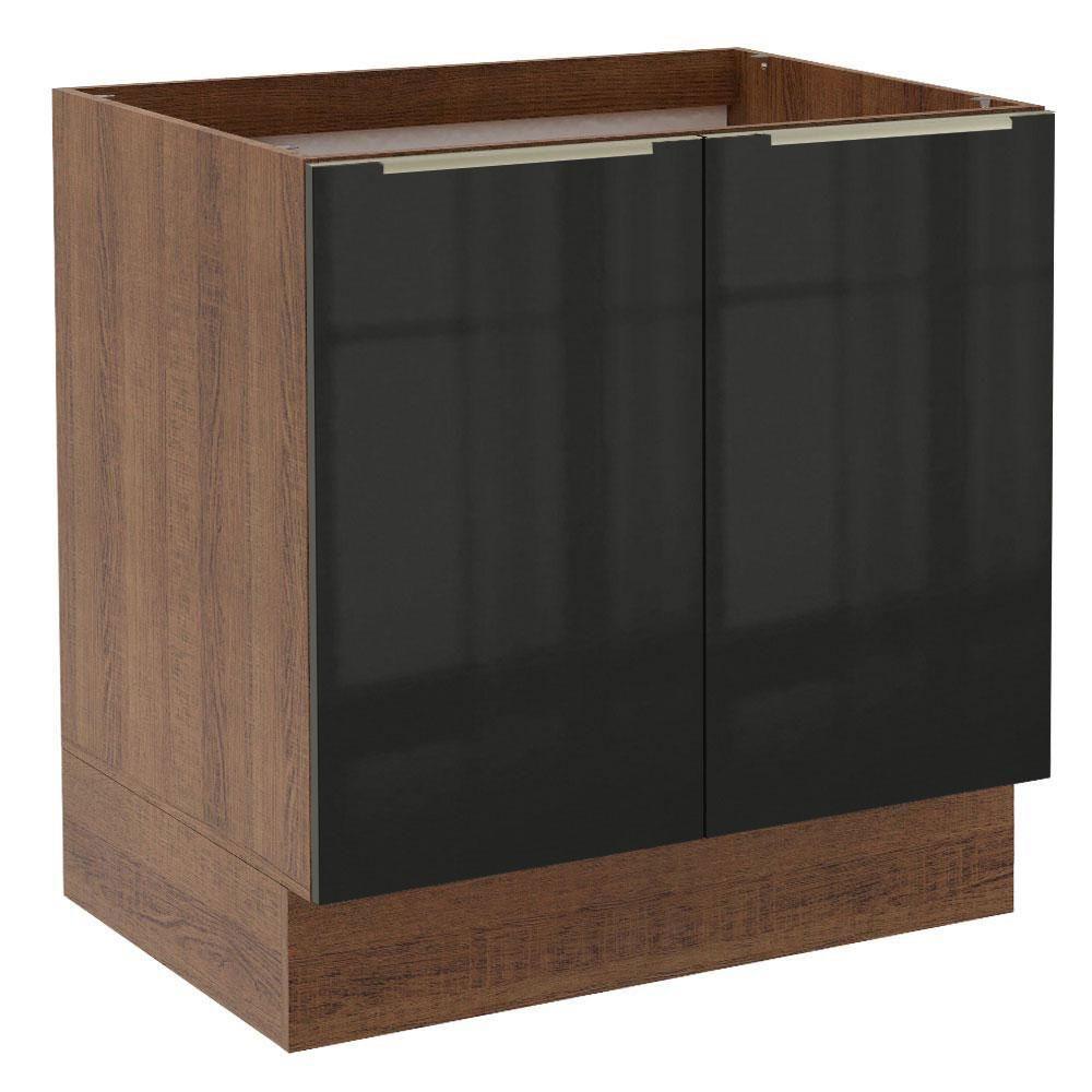 Balcão Madesa Lux 80 cm 2 Portas Rustic e Preto - 1