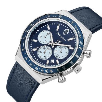 Relógio Masculino London Leather Silver Blue 43mm
