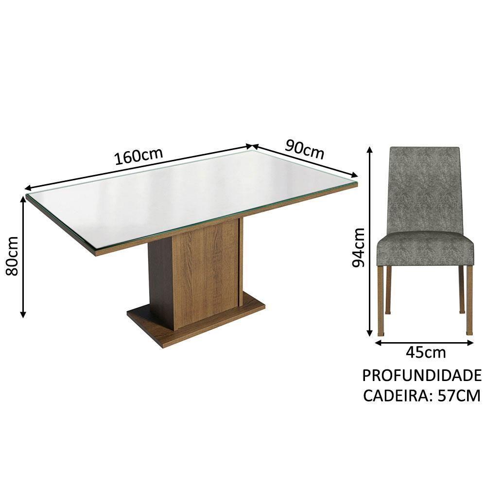 Conjunto Sala De Jantar Mesa Tampo De Vidro 6 Cadeiras Rustic/branco/silver - 4