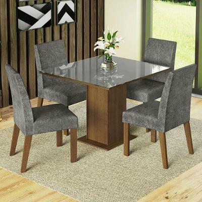 Conjunto de Jantar Anne 4 Lugares Tampo em MDP com Vidro Rustic Cinza Silver Mesa Quadrada