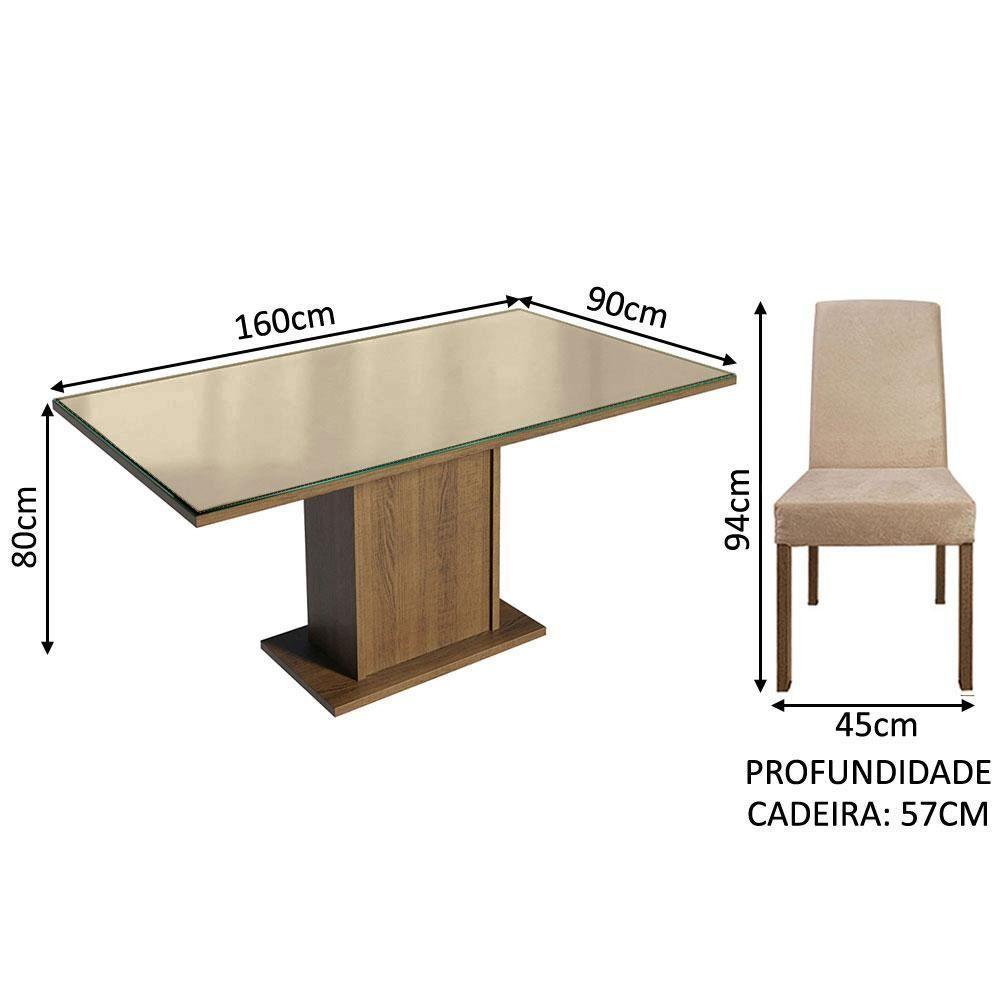 Conjunto Sala De Jantar Mesa Tampo De Vidro 6 Cadeiras Rustic/crema/imperial - 7