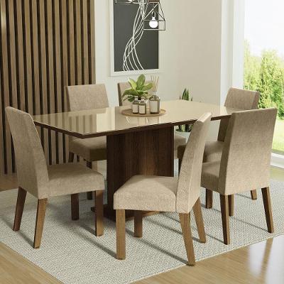 Conjunto Sala de Jantar Alexis 6 Lugares Tampo de Vidro com Cadeiras Rustic