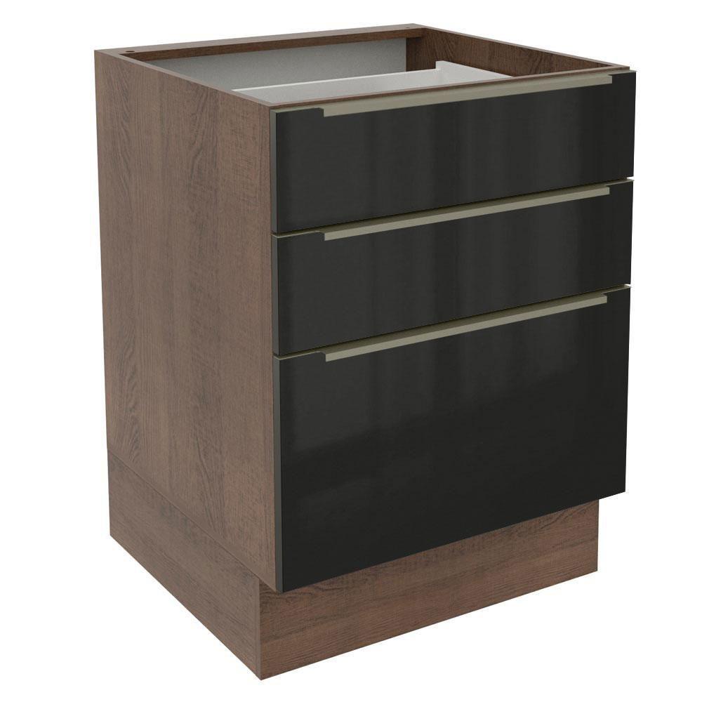 Balcão Madesa Lux 60 cm 3 Gavetas Rustic e Preto - 1