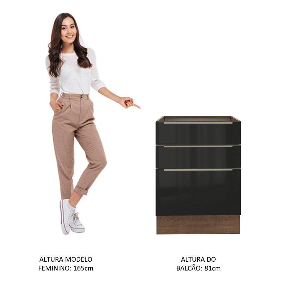 Balcão Madesa Lux 60 cm 3 Gavetas Rustic e Preto - 6