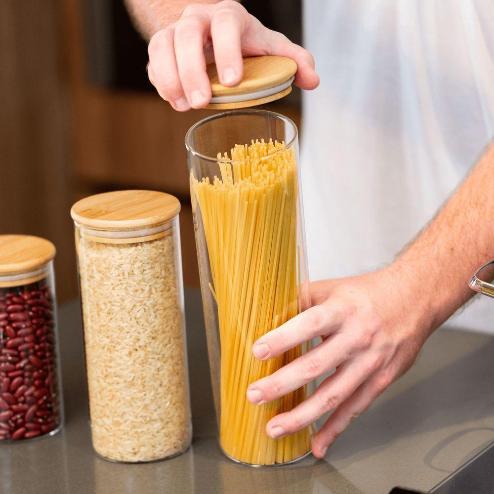 Pote De Vidro Porta Mantimentos Hermético Com Tampa De Bambu 1,5 Litros Plasvale Marrom - 1