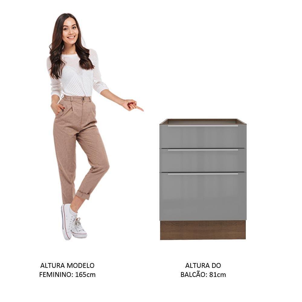 Balcão Madesa Lux 60 Cm 3 Gavetas Rustic/cinza - 4