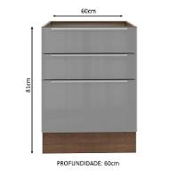 Balcão Madesa Lux 60 Cm 3 Gavetas Rustic/cinza