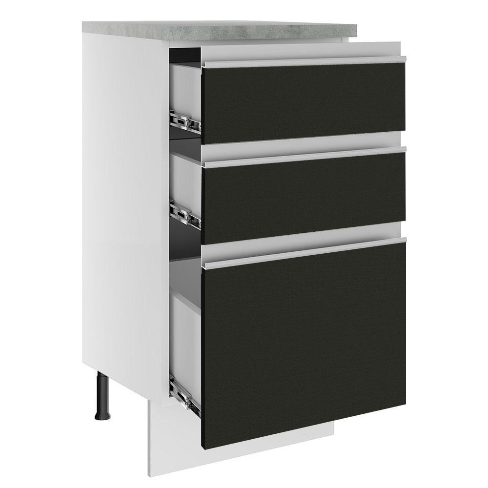 Balcão Madesa Glamy 40 Cm 3 Gavetas Branco Preto - 2
