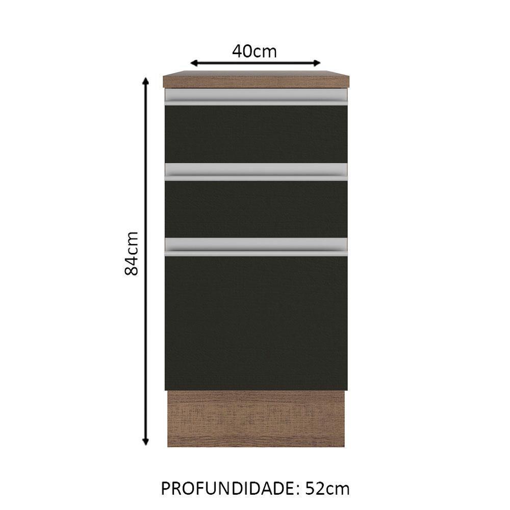 Balcão Madesa Glamy 40 Cm 3 Gavetas Rustic Preto - 4