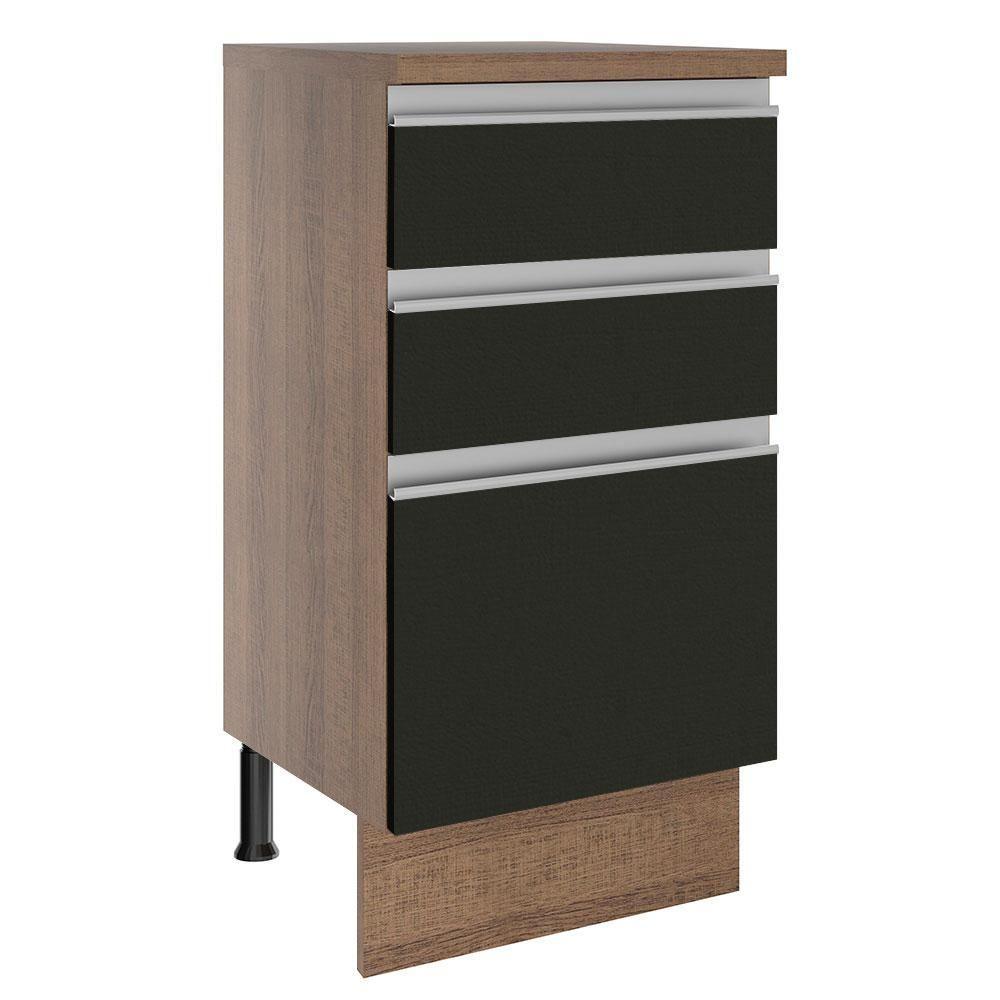 Balcão Madesa Glamy 40 Cm 3 Gavetas Rustic Preto - 6