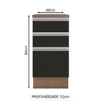 Balcão Madesa Glamy 40 Cm 3 Gavetas Rustic Preto