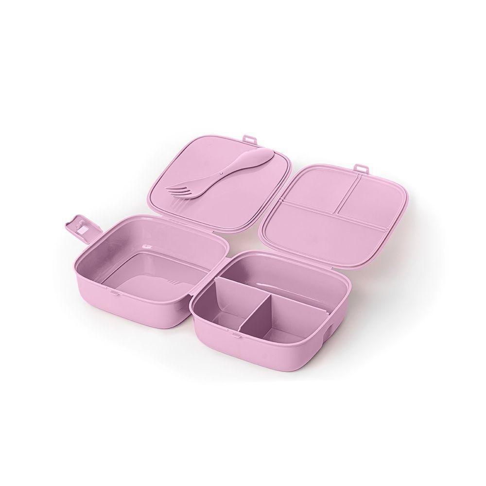 Marmita Lancheira Com 2 Compartimentos, Divisórias, Talher E Trava Plasvale Lilás - 3