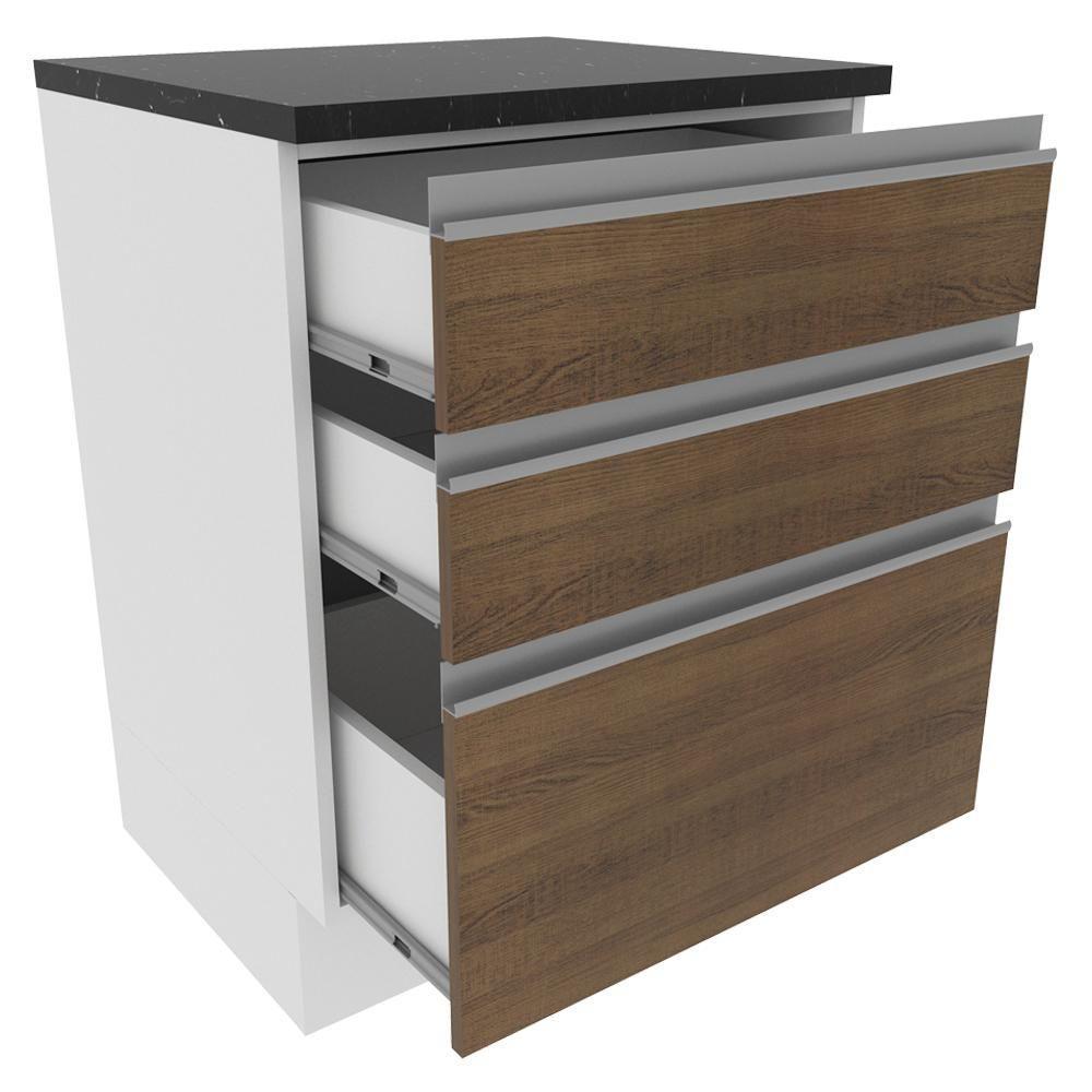 Balcão Madesa Acordes 100% Mdf 60 Cm 3 Gavetas Branco/rustic - 3