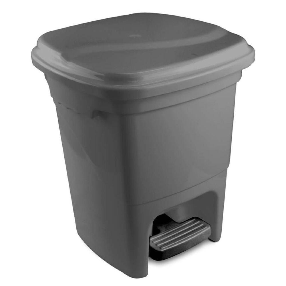 Lixeira Plástica Com Pedal 15l - Plasvale Cinza - 1