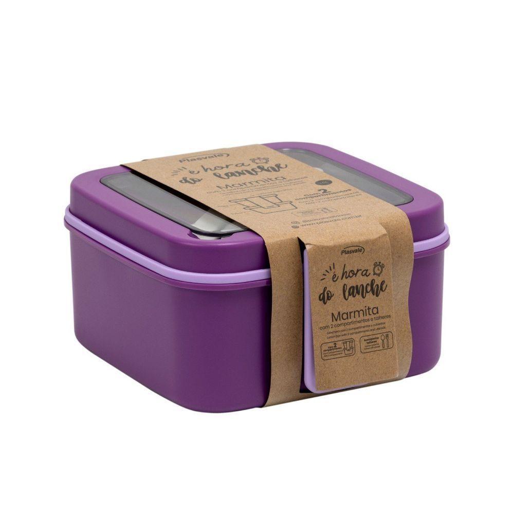 Marmita Com 2 Compartimentos E Talheres 1,6l Lilás - 1