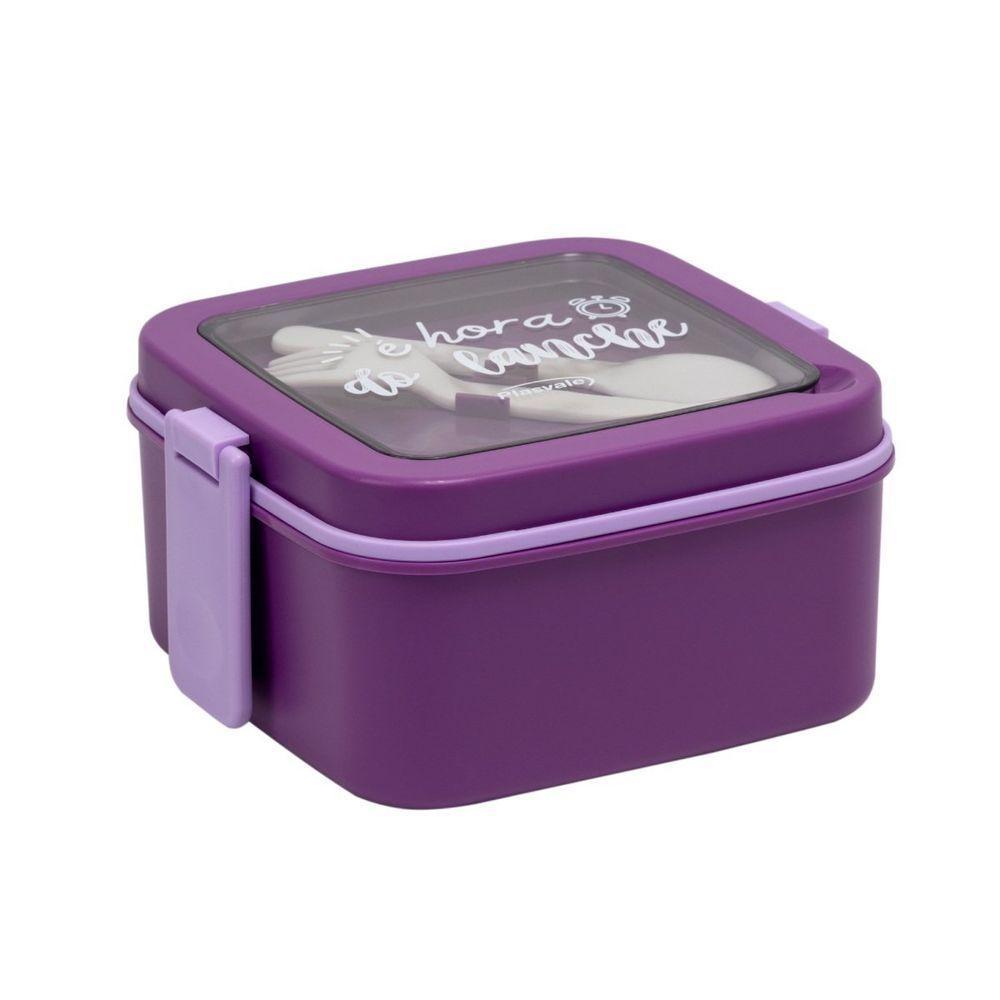 Marmita Com 2 Compartimentos E Talheres 1,6l Lilás - 2