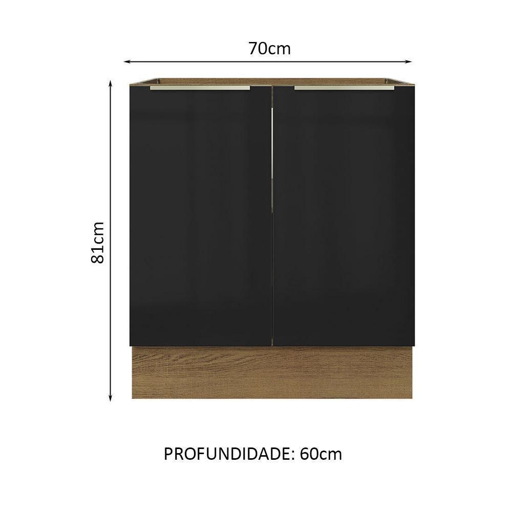 Balcão Madesa 70 Cm 2 Portas - Sem Tampo Rustic/Preto - 7