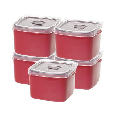 Kit Potes Quadrados Marmita Mantimentos Freezer Microondas Vermelho - 5 Unidades - 1,4l