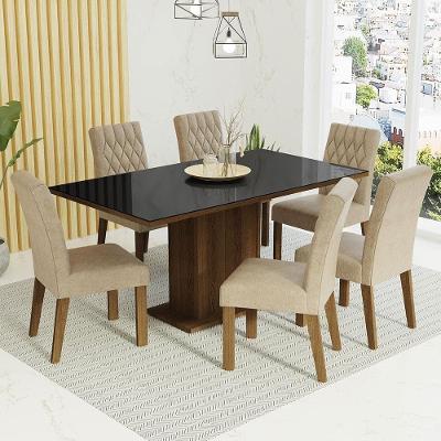 Conjunto de Jantar Geórgia 6 Lugares Tampo em MDP com Vidro Incolor Rustic Preto Imperial