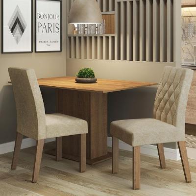 Conjunto de Jantar Tainá 2 Lugares Tampo em MDP com Cadeiras Estofadas Suede Marrom
