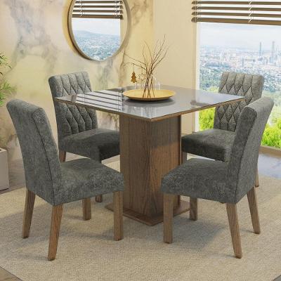 Conjunto de Jantar Anaju 4 Lugares Tampo de MDP com Vidro Incolor Cadeiras Suede Silver Rustic