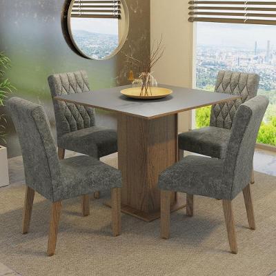 Conjunto de Jantar Livia 4 Lugares Tampo em MDP com Cadeiras Estofadas Rustic