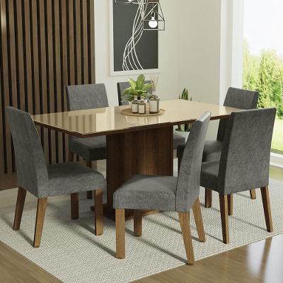 Conjunto Sala de Jantar Alexis 6 Lugares Tampo em MDP e Vidro com Cadeiras Suede Silver Rustic