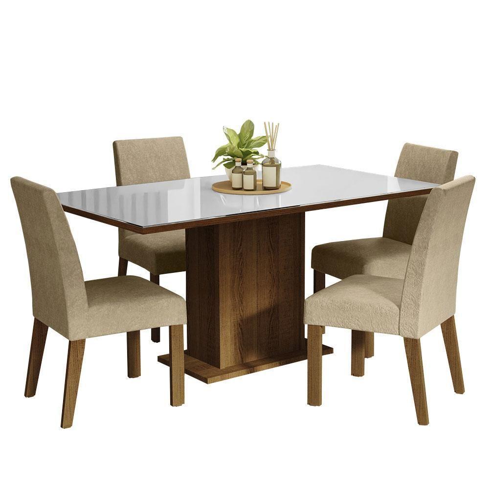 Conjunto Sala De Jantar Mesa Tampo De Vidro 4 Cadeiras Rustic/branco/imperial - 10