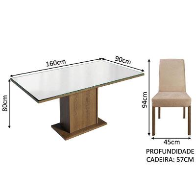 Conjunto Sala de Jantar Avril 4 Lugares Tampo de Vidro com Cadeiras Estofadas Rustic Branco Imperial