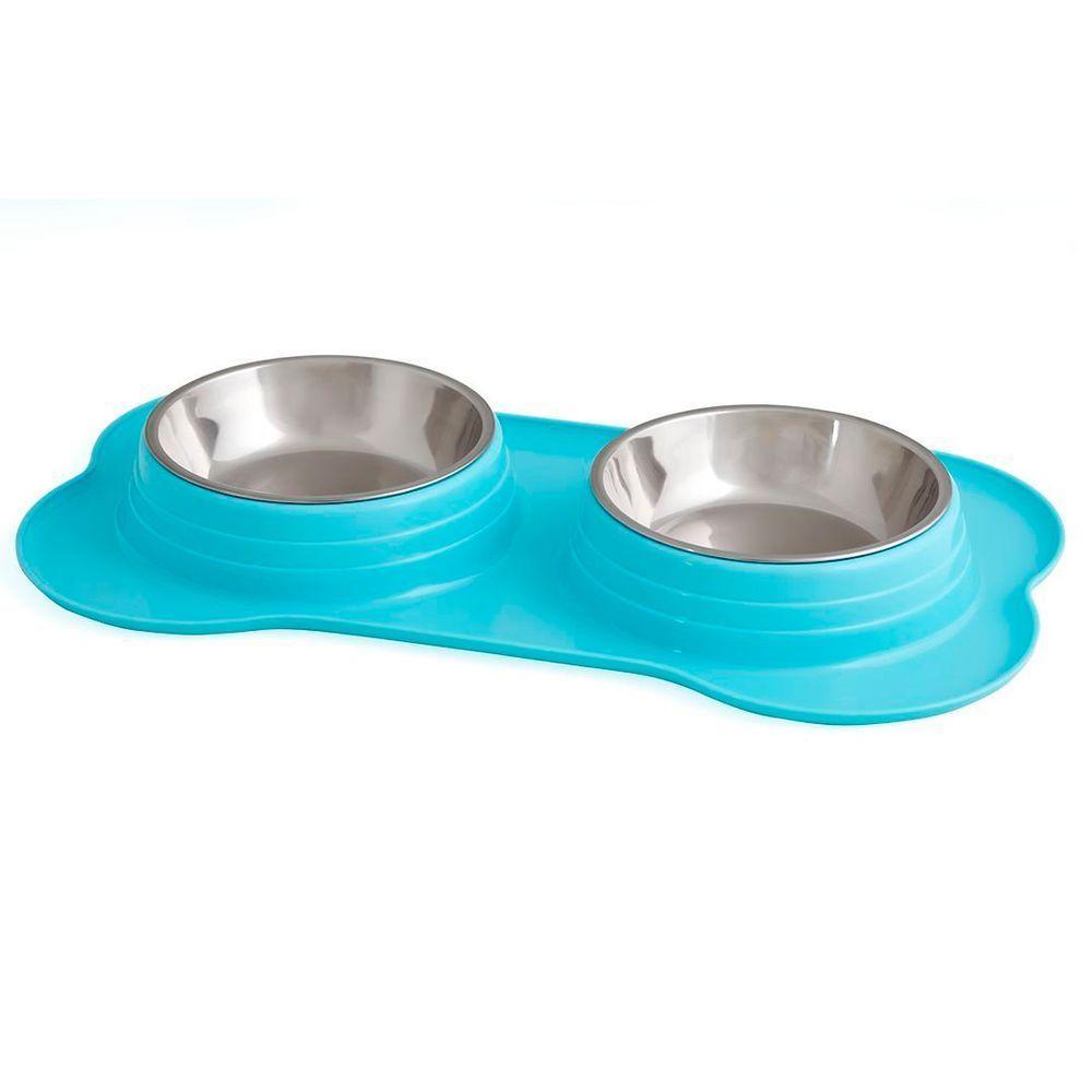 Comedouro Duplo Removí­vel Pet Azul - 1