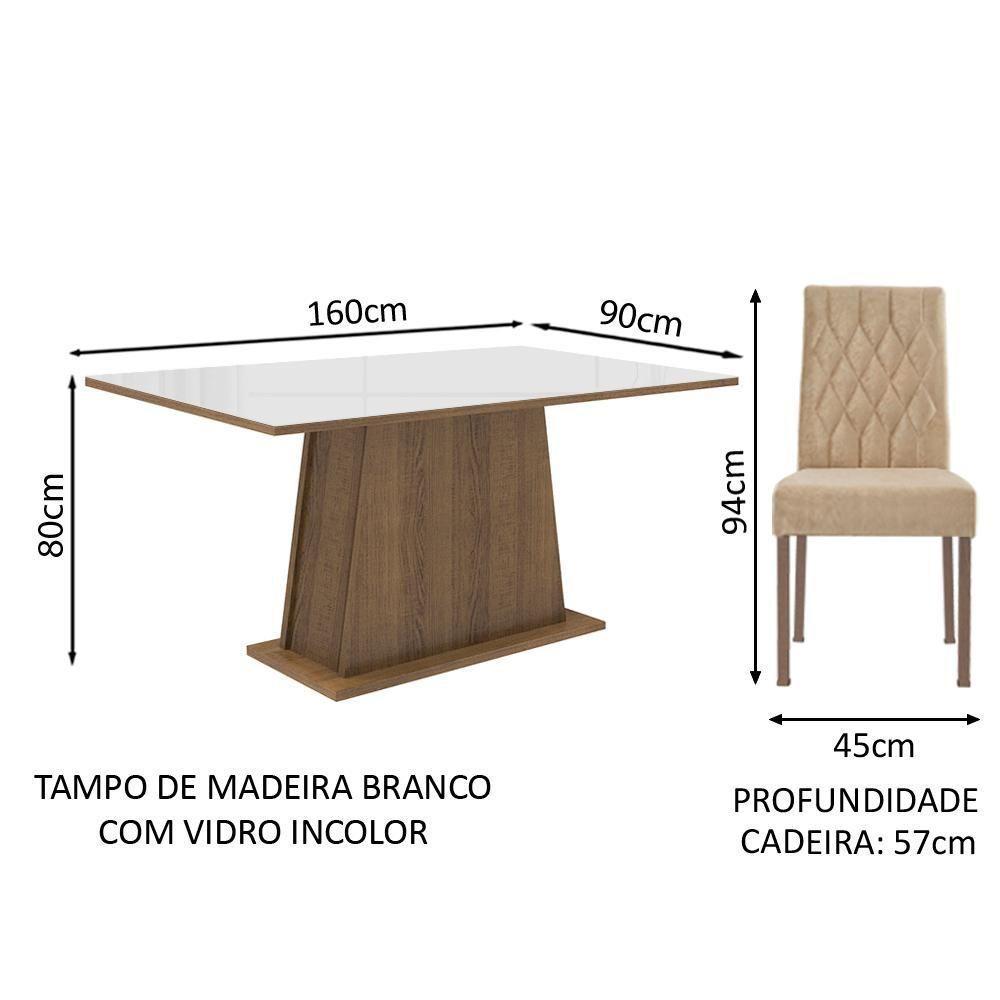 Conjunto Sala De Jantar Mesa Tampo De Vidro 6 Cadeiras Rust - 5