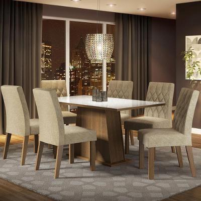 Conjunto de Jantar Stéfani 6 Lugares Tampo em MDP com Vidro Incolor Marrom
