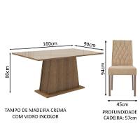 Conjunto Sala De Jantar Mesa Tampo De Vidro 6 Cadeiras Rustic/Crema/imperial Stéfani Madesa - 10