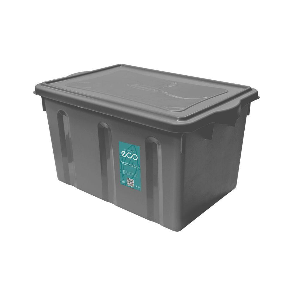 Caixa Plástica Organizadora Grande 38 Litros - Plasvale Eco Cinza - 1