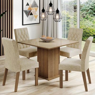 Conjunto de Jantar Anaju 4 Lugares Tampo em MDP com Vidro Incolor e Cadeiras Suede Imperial Marrom