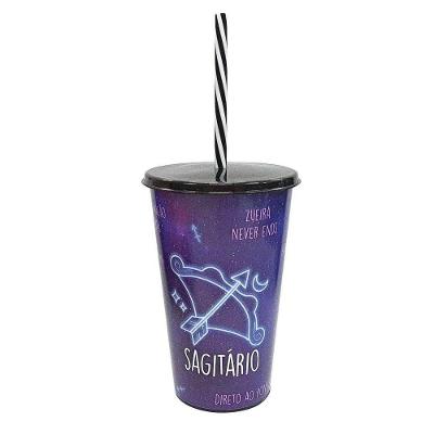 Copo Com Canudo Colecionável Signos Do Zodí­aco 500ml - Plasvale Sagitário