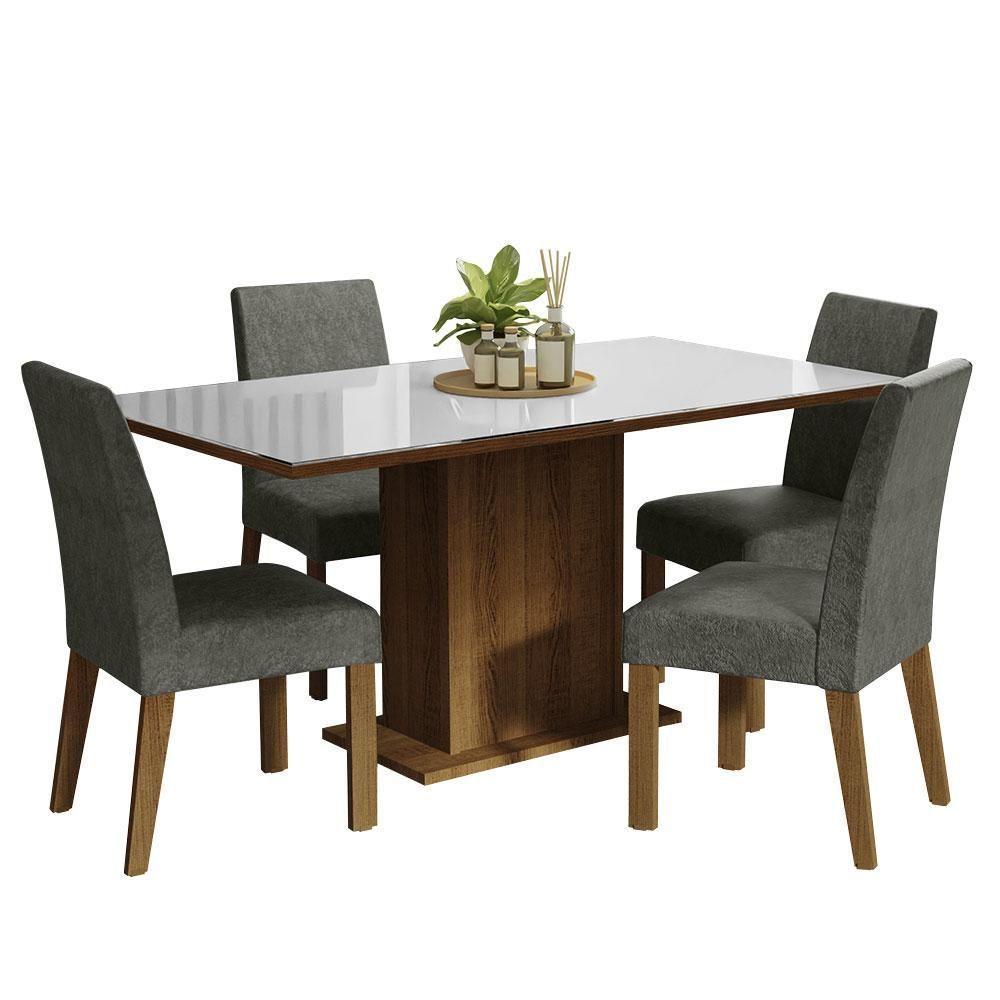 Conjunto Sala De Jantar Mesa Tampo De Vidro 4 Cadeiras Rustic/branco/silver - 9