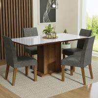 Conjunto Sala De Jantar Mesa Tampo De Vidro 4 Cadeiras Rustic/branco/silver - 1