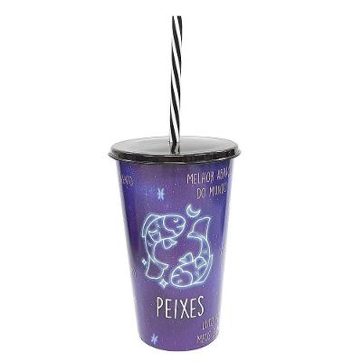 Copo Com Canudo Colecionável Signos Do Zodí­aco 500ml - Plasvale Peixes