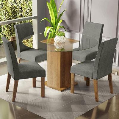 Conjunto Sala De Jantar Mesa Tampo De Vidro 4 Cadeiras