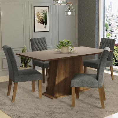 Conjunto Sala de Jantar Ashley 4 Lugares Tampo em MDP com Cadeiras Estofadas Rustic Silver