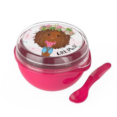 Bowl Com Tampa E Colher Infantil Linha Girl Power - Plasvale Rosa
