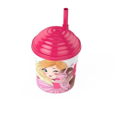 Copo Infantil Decorado Com Canudo 300ml Girl Power Rosa