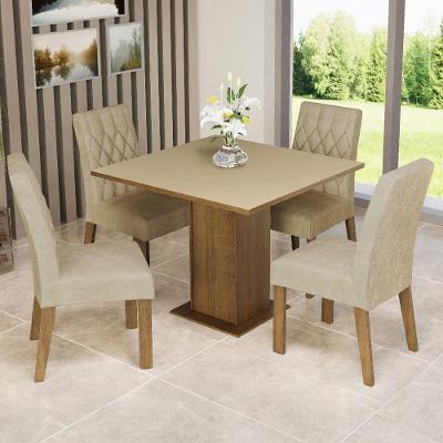 Conjunto de Jantar Livia 4 Lugares Tampo em MDP com Cadeiras Estofadas Suede Marrom