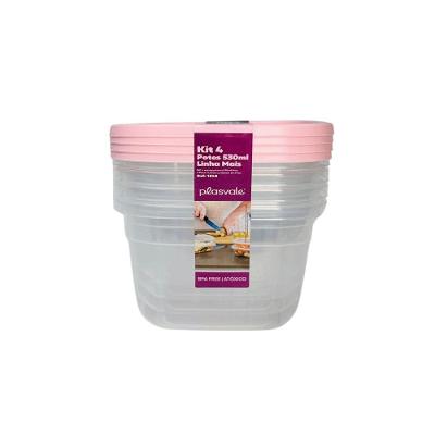 Kit 4 Potes Linha Mais 530ml Plasvale Rosa