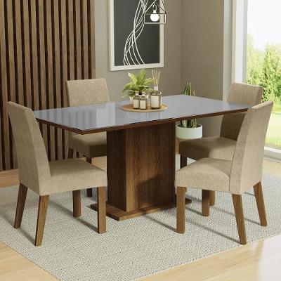 Conjunto de Jantar Avril 4 Lugares Tampo de Vidro com Cadeiras Estofadas Rustic Cinza Imperial