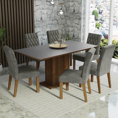 Conjunto de Jantar Hanna 6 Lugares Tampo em MDP com Cadeiras Estofadas Suede Marrom