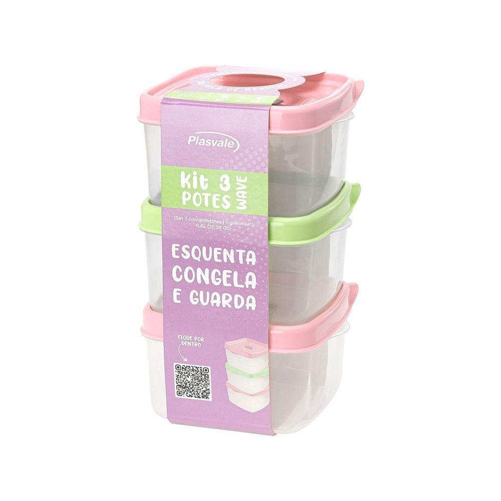 Kit 3 Potes Quadrados Wave 600ml Variado - 1