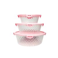 Kit 3 Potes Redondos Com Trava 550ml, 1 Litro E 1,7 Litros Rosa Orquídea - 1